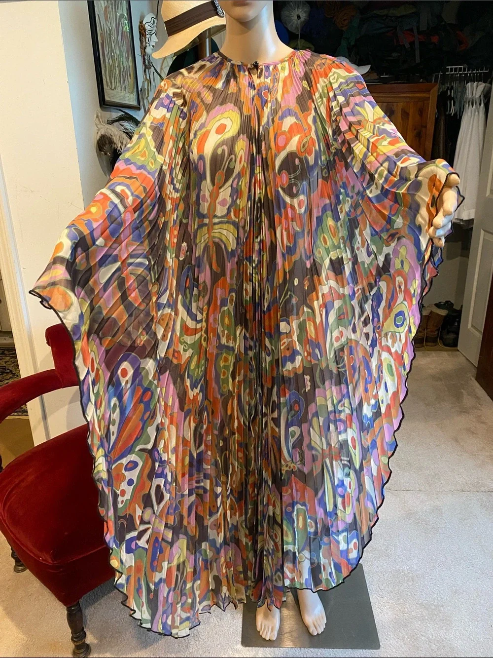 The Hippie Shake Multi-Color Butterfly Pleated Cape Coat - Picture 1 of 7